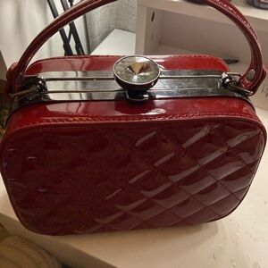 Elegant Red Quilted Clutch with Handle